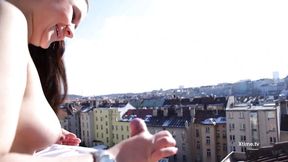 Andrea Dipre outdoor blowjob on the roof in Prague