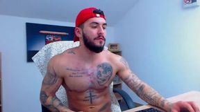 Tatted Muscle Stud Plays with His Heavy Cock