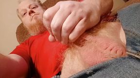 Stroking my Big Cock ginger pubes no underwear