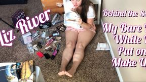 Behind the Scenes: My Bare Feet while I Put on Make Up with Liz River, Busty Brunette, Alabaster Skin, Legs, Size 6 Feet,