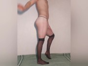 Cute femboy posing in stockings and sexy panties - mini thong