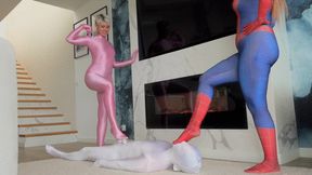 Pink Panther Ruslana And Spider Girl Weronika Rule Over White Shadow At Their Feet Near Fire Place - Part 01
