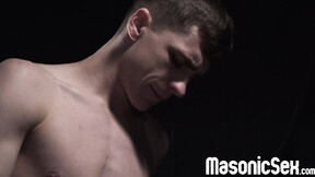 Sexy twink Marcus Ryan blows Master Angus thick cocks before booty penetration