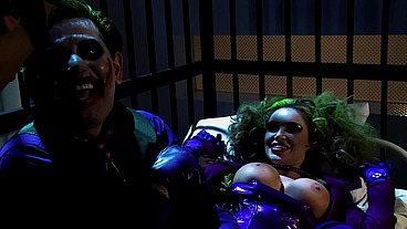 Katwoman Gets Her Pussy and Mouth Stuffed in Wild Prison Threesome