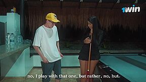 My Nerdy Stepson Pipeboy Teaches Me How To Play Pool And I Swallow His Cum. Im A Naughty Stepmom!