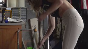 Frustrated Aston Wets Her Leggings In The Garage