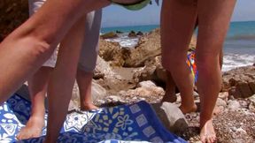 Red hair girl double anal penetrated threesome on the beach