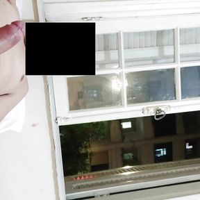 Risky masturbation flashing at open window front neighborhood 2