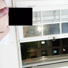 Risky masturbation flashing at open window front neighborhood 2