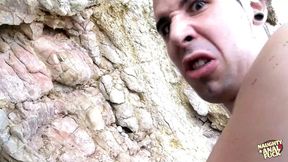 Slender ebonys asshole is plowed hard by a hard dick on a beach