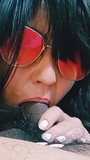 Slut Wife Blowjob closeup with sunglasses   Clip 2