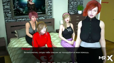 Redhead in black turtleneck teases with her large breasts in anime-style scene