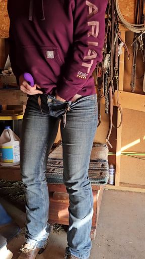 Redhead Fucks Ass and Pussy Squirting in Barn