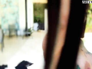 Pequitas is a hot, tattooed Mexican woman who seduces Brian Evansx in the pool until they have sex