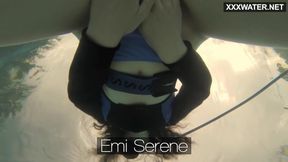 Hot brunette teen Emi Serene masturbates in public pool