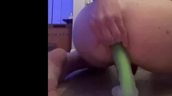 Skinny twink rides seven-inch dildo on kitchen floor