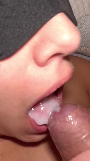 Homemade Blindfolded Cumshot in Mouth and Swallow