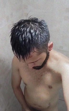 Jerking off my big uncut cock in the shower  I need a nice mouth to fill with my hot cum