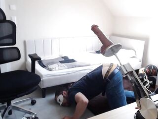 Homosexual Dominant made me eat my cum after using a banging-machine to pound my booty and mouth