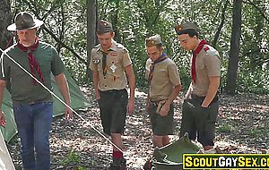 Scout Master Smith is so horny that he fucks 3 scout boys