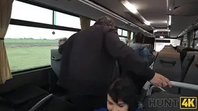 European babe offers hefty tits and hard cock for cash in public