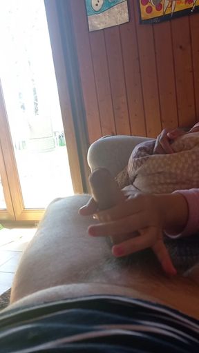 Hand Tease with Orgasm - Quick Sofa Handjob Before I Leave - Fast Stroking & Ball Play POV