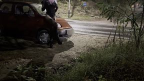 exhibitionist amateur tranny high heels dick ass flash next to road