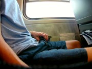 Exhibitionist risky jerk off on a train, heavy cumshot all over myself!