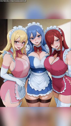Lucy Erza and Juvia Maid Bounce - Fairy Tail
