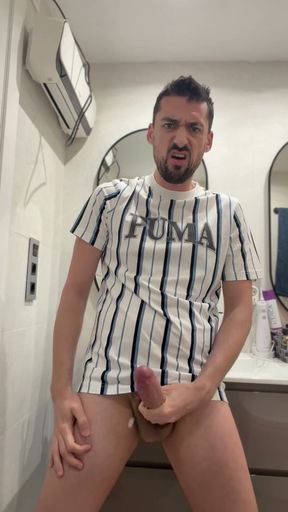 Hot Stepdaddy Wanking off in Public Bathroom