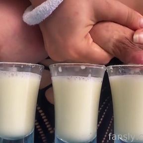 Filling Three Glasses with Fresh Breast Milk From My Full Breasts