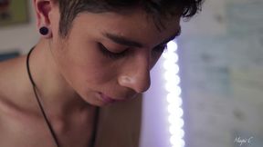 hot big dick latino magic c jerks with spit, cums inside a cup and lets it drip into his mouth to swallow his own cum