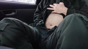 FtM whimpers loud in parking lot public vibing caught climax
