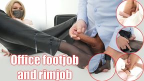 The boss loves to have fun with her subordinate, office footjob and rimjob