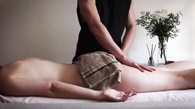 The masseur went too far and fucked his patient and cum on her stomach