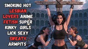smoking hot lesbian lovers anime fetish super kinky girls lick sexy sweaty armpits of BDSM bondage bitch tied to a cross
