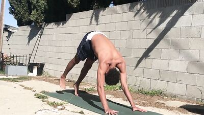 Shirtless Doing Yoga Outside in Public