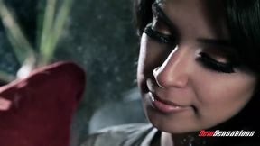 Tantalizing college girl Jasmine Rain deepthroats and rides cock