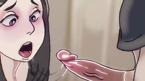 Cute cartoon teen is trying her first deep throat blowjob and likes it