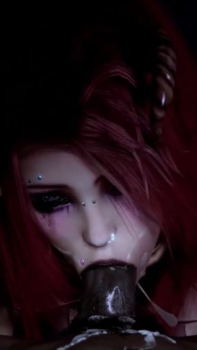 BBC. Halloween Red-haired Succubus Girl Swallows and Greedily Sucks Ricky Johnson's Big Black Cock