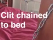 sissy has her caged clit chained to be