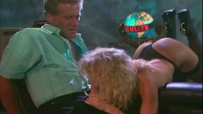 Hot curly and curvy blonde vintage bar woman gives a good blowjob
