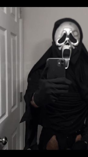 Stroking This Thick Black Cock in Full Scream Cosplay