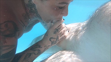 MFF Swimming Pool Threesome with Underwater Blowjob