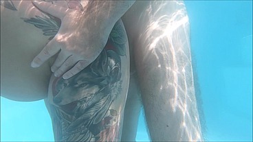 MFF Swimming Pool Threesome with Underwater Blowjob