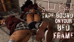 School Bitch Tape Bound On Your Bed Frame: Damsel Struggles in Duct Tape in 4K