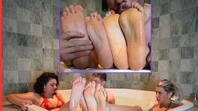 Frenique and Lytta - Real Life Backstage - Jacuzzi Double foot worship soles close up - FOOT WORSHIP - FOOT DOMINATION - FEMALE DOMINATION - FEMDOM - SOLES - TOE SUCKING - (720p)
