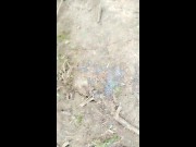 So horny that his cock leaks cum out of semi hard dick public