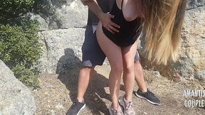 Fucking my horny stepsister outdoors, cumming in her pussy