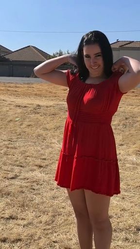 Daring slut flashing her small boobs and ass in public   Clip 1